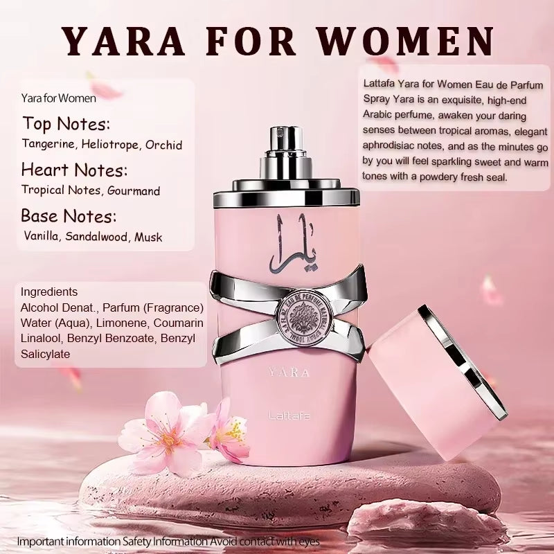 100Ml Original Yara for Women Eau De Parfum Spray High Quality Arabian Perfume Lasting Fragrance Pheromone Light Fragrance