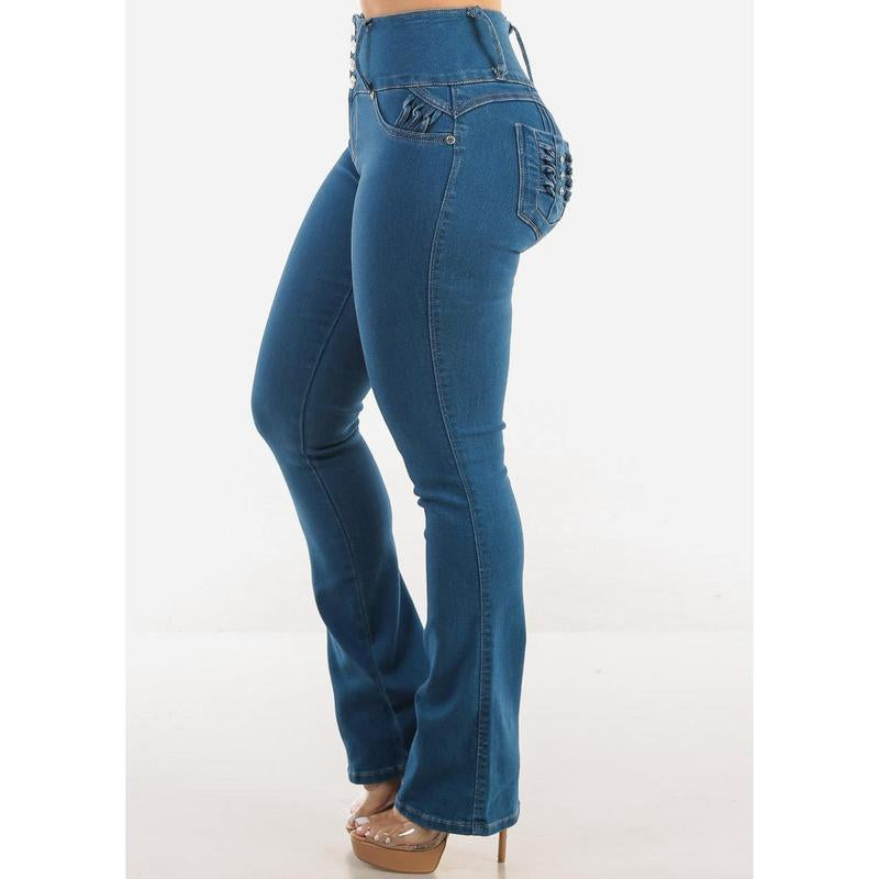 Transform Your Look with MX JEANS High Waist Bootcut Butt Lift Jeans - Medium Blue - Alrickas’ UNIQUE BOUTIQUE