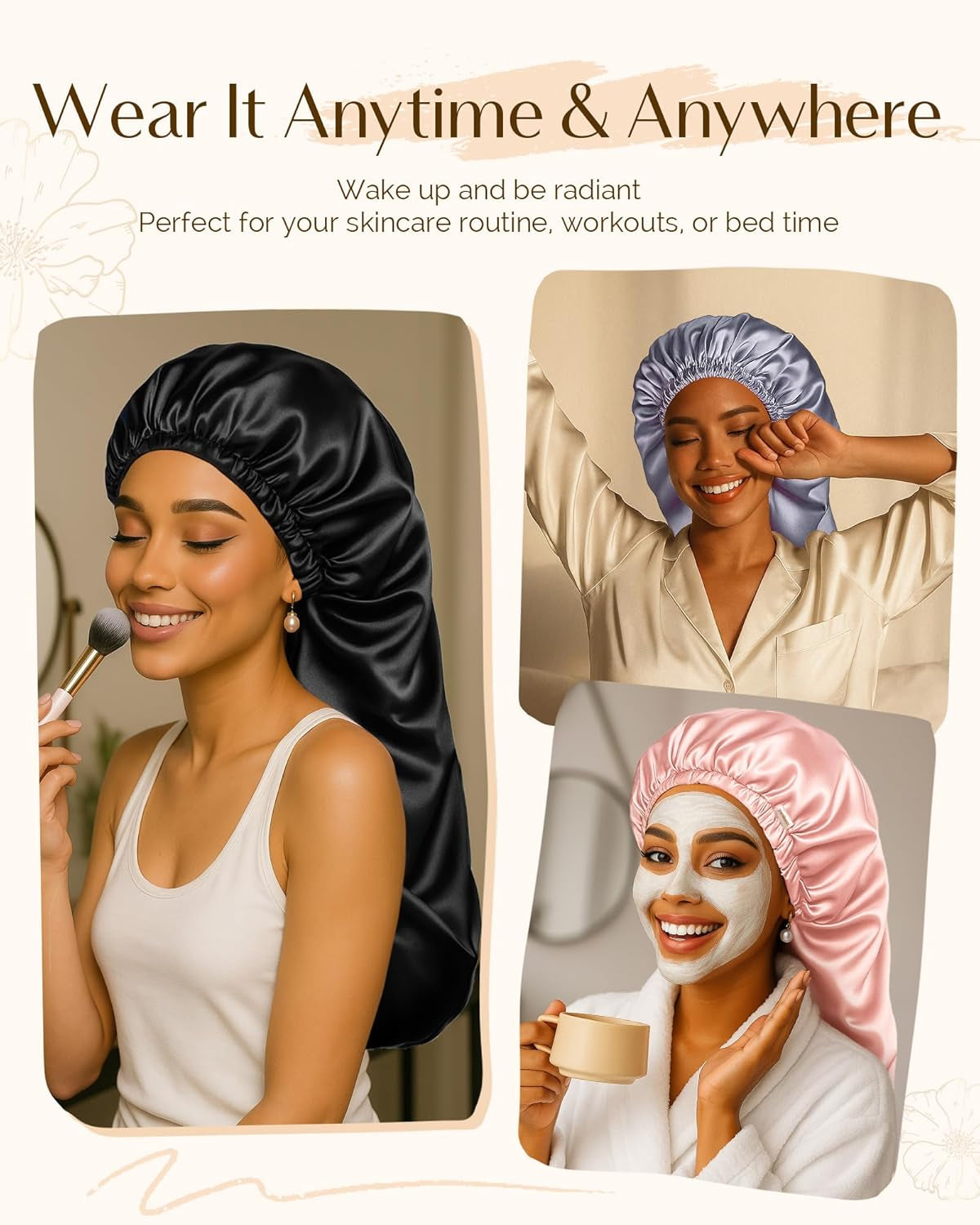 Long Bonnet Braid Bonnet for Sleeping Adjustable Satin Silk Bonnet for Braids Sleep Bonnet for Women Locs