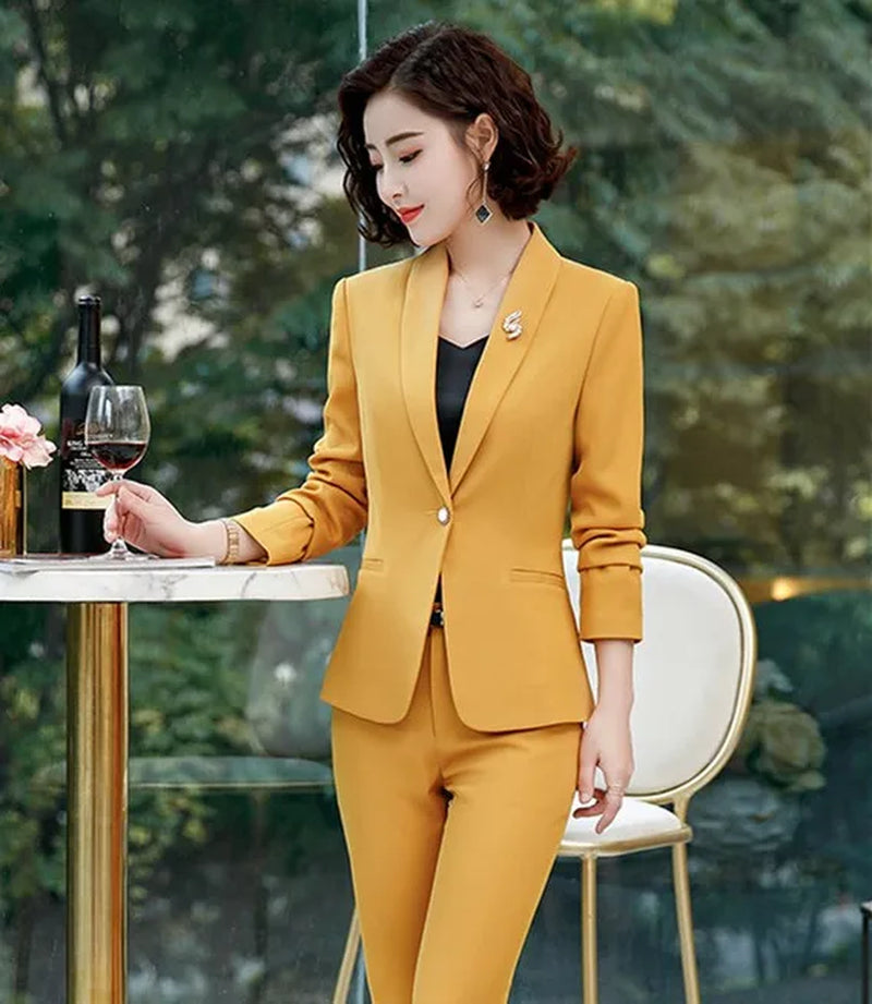 Fashion Women'S Pant Suits Office Lady Business Work Uniform 2 Piece Pants Blazer Set Autumn Spring Formal Jacket Suit Female