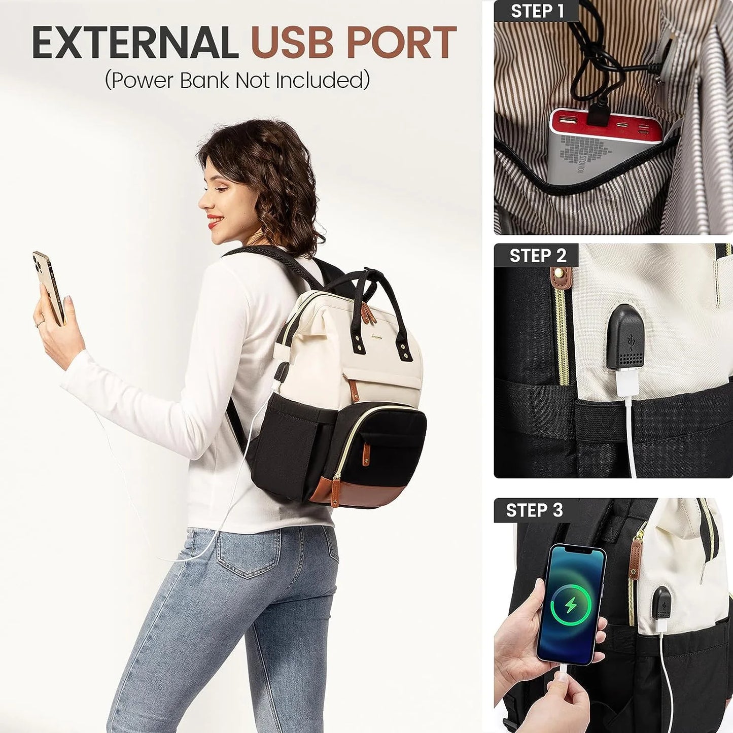 Laptop Backpack, 15.6" Women Work Backpack Purses with USB Port, Waterproof Casual Daypack Travel Backpack, Large Fashion Teacher Nurse College Bookbag