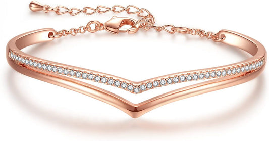 Elegant Minimalistic Bracelets for Women - White/Rose Gold Plated Charm with 5A Cubic Zirconia - Perfect Gift for Christmas, Birthdays, Valentine's Day, and Mother's Day - Alrickas’ UNIQUE BOUTIQUE