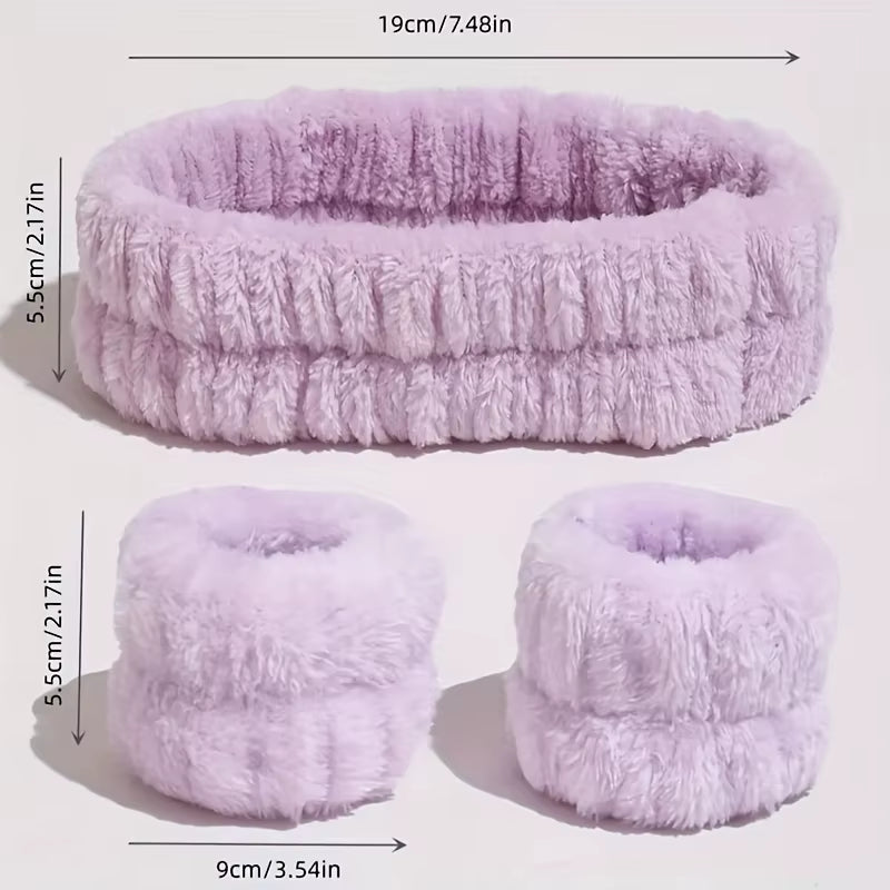 Coral Velvet Facial High-Elastic Makeup Hairband Face Wash Wristband Set-Face Wash, Facial Mask, Skin Care