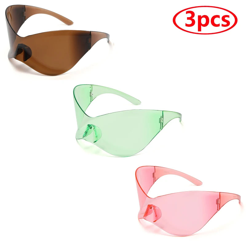 New Oversized Y2K Punk Rimless Sunglasses Women Men Brand Designer Hip Hop Sport One Piece Sun Glasses Shades Goggles