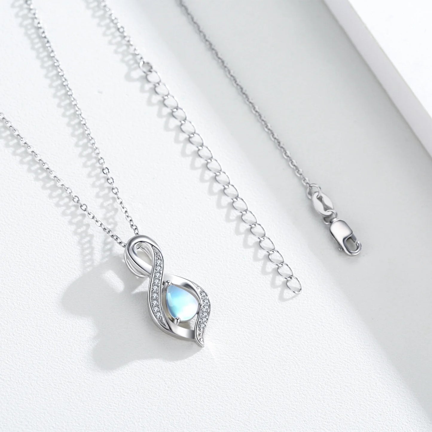 Moonstone Pendant Necklace 925 Sterling Silver Necklaces for Women Mom Daughter Wife 18K White Gold Plated Jewelry Birthday Mother'S Day Gift