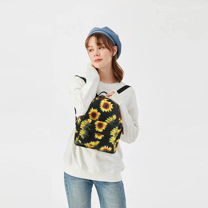 Sunflower Mini Backpack,  Sunflowers Printing Backpack, Small Backpack Purse for Women, Cute Backpack Purse, Sunflower Rope Crossbody Shoulder Bag (Black Sunflower)