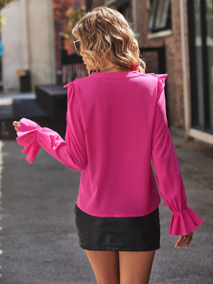  Privé Flounce Sleeve Ruffle Trim Blouse