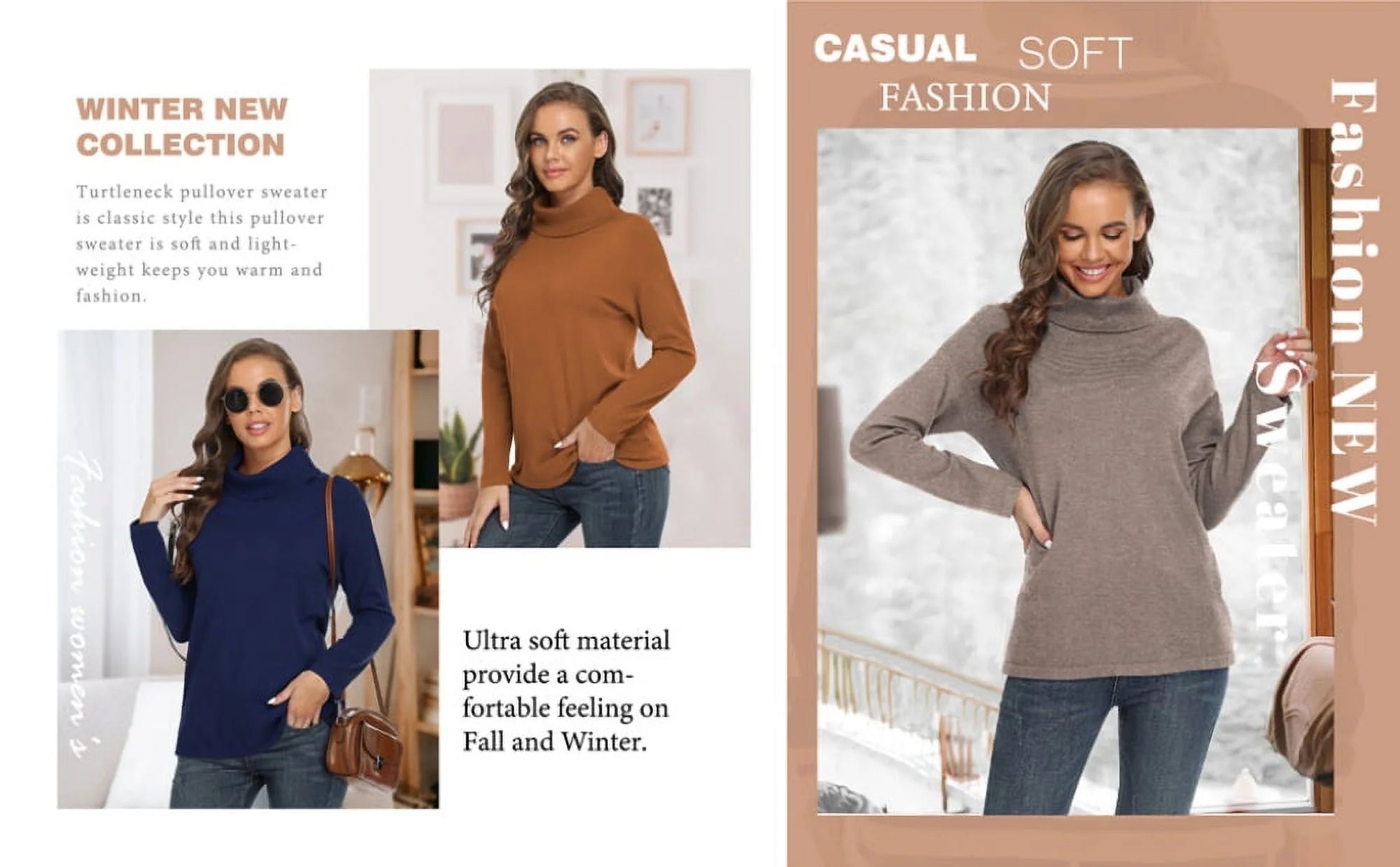 Women'S Turtleneck Sweater Long Sleeve Cozy Warm Casual Lightweight Soft Pullover Jumper Tops,Us Size,Christmas Elk Black,L