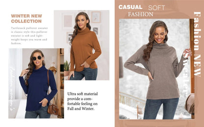 Women'S Turtleneck Sweater Long Sleeve Cozy Warm Casual Lightweight Soft Pullover Jumper Tops,Us Size,Christmas Elk Black,L