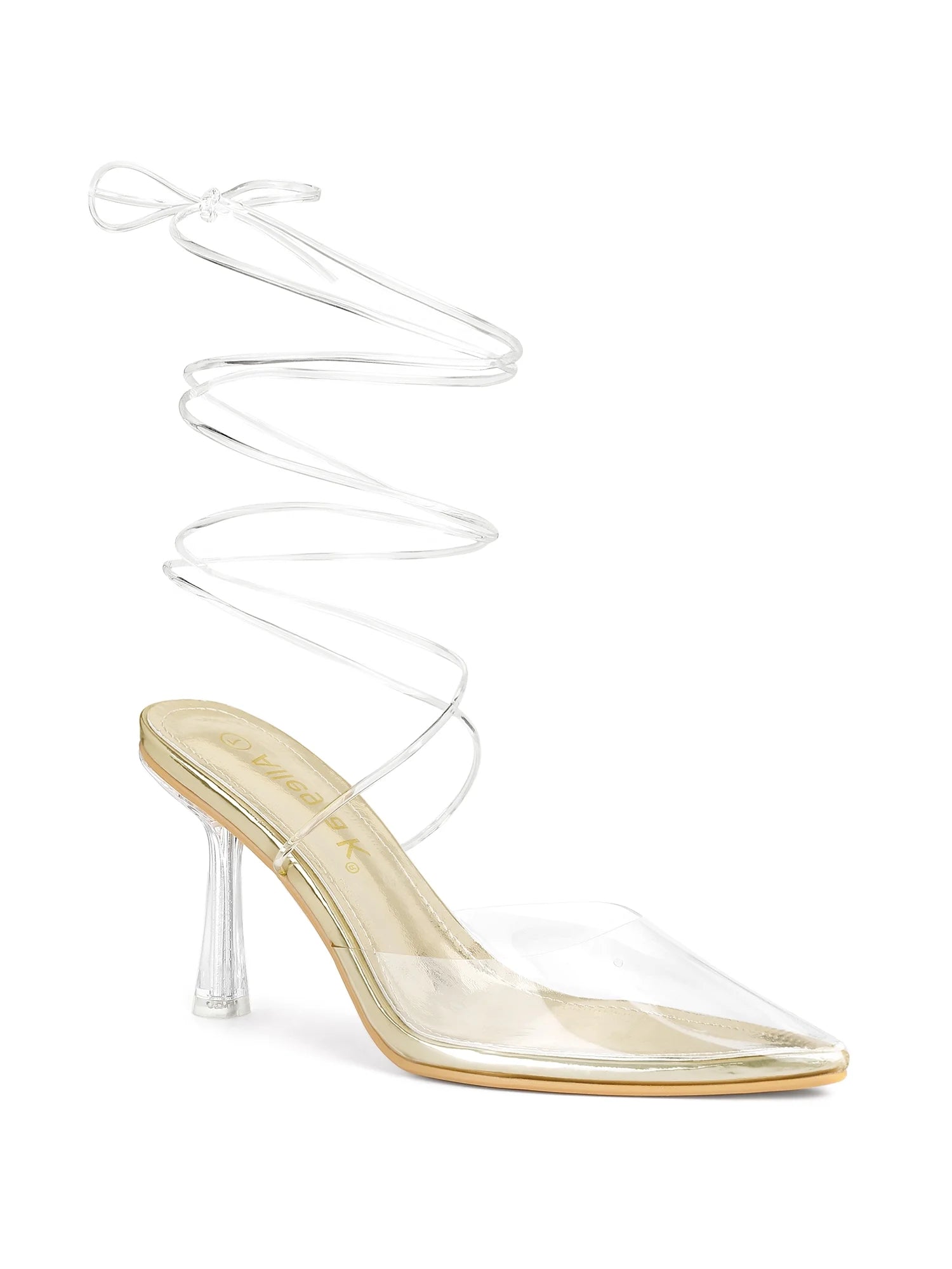 Women'S Pumps Stiletto Heels Lace up Clear Heel Pumps Gold 11