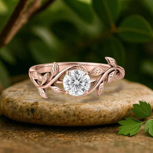 0.50 Carat round Cut Moissanite Bohemian Engagement Ring - Vintage Moissanite Promise Ring - 18K Rose Gold over Silver