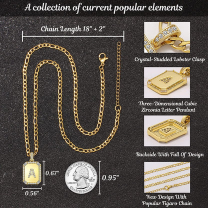 Gold Initial Necklaces for Women,Letter Necklace for Women Girls,Rectangle Necklace with Letters Monogram 18K Gold Plated Alhpabets 26 Pendant Womens Necklace Christmas Jewelry