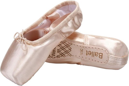 Girls Womens Dance Shoe Pink Ballet Pointe Slippers Ballet Flats Shoes with Ribbons Toe Pads Black Pink Red