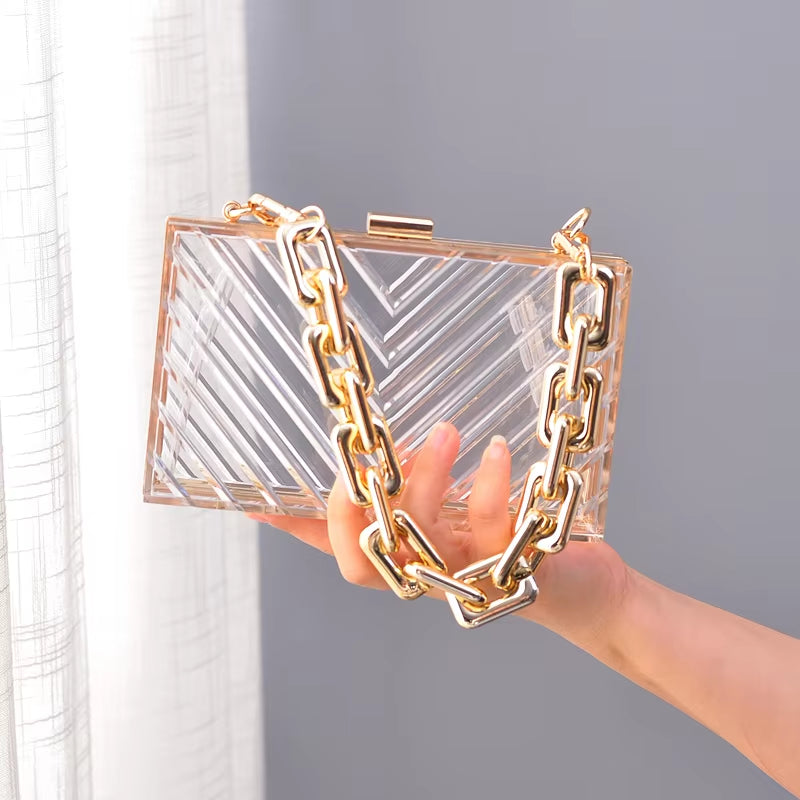 Transparent Bag Woman Luxury Handbags Designer Evening Clutch Clear Purse Crossbody Shoulder Acrylic Wedding Thick Strap Bag