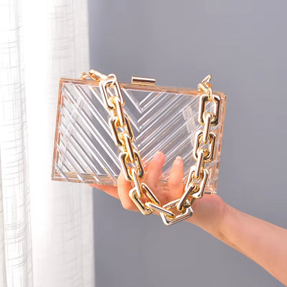 Transparent Bag Woman Luxury Handbags Designer Evening Clutch Clear Purse Crossbody Shoulder Acrylic Wedding Thick Strap Bag