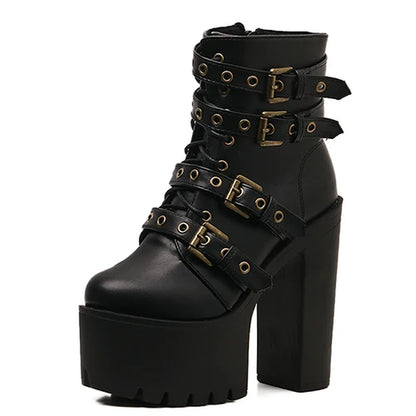 Sexy Rivet Black Ankle Boots Women Platform Soft Leather Autumn Winter Ladies Boots with Zipper Ultra High Heels Shoes - Alrickas’ UNIQUE BOUTIQUE