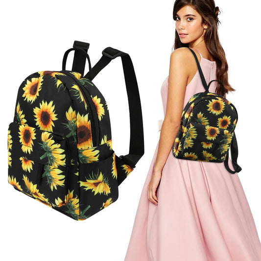 Sunflower Mini Backpack,  Sunflowers Printing Backpack, Small Backpack Purse for Women, Cute Backpack Purse, Sunflower Rope Crossbody Shoulder Bag (Black Sunflower)
