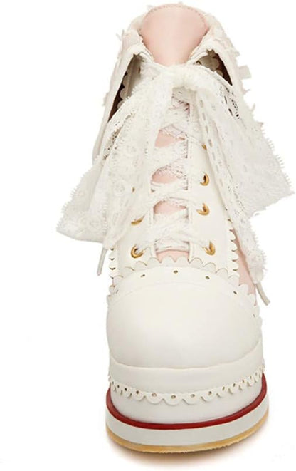 Women'S Cute Lolita Boots Cosplay Brogue Wedge Boots