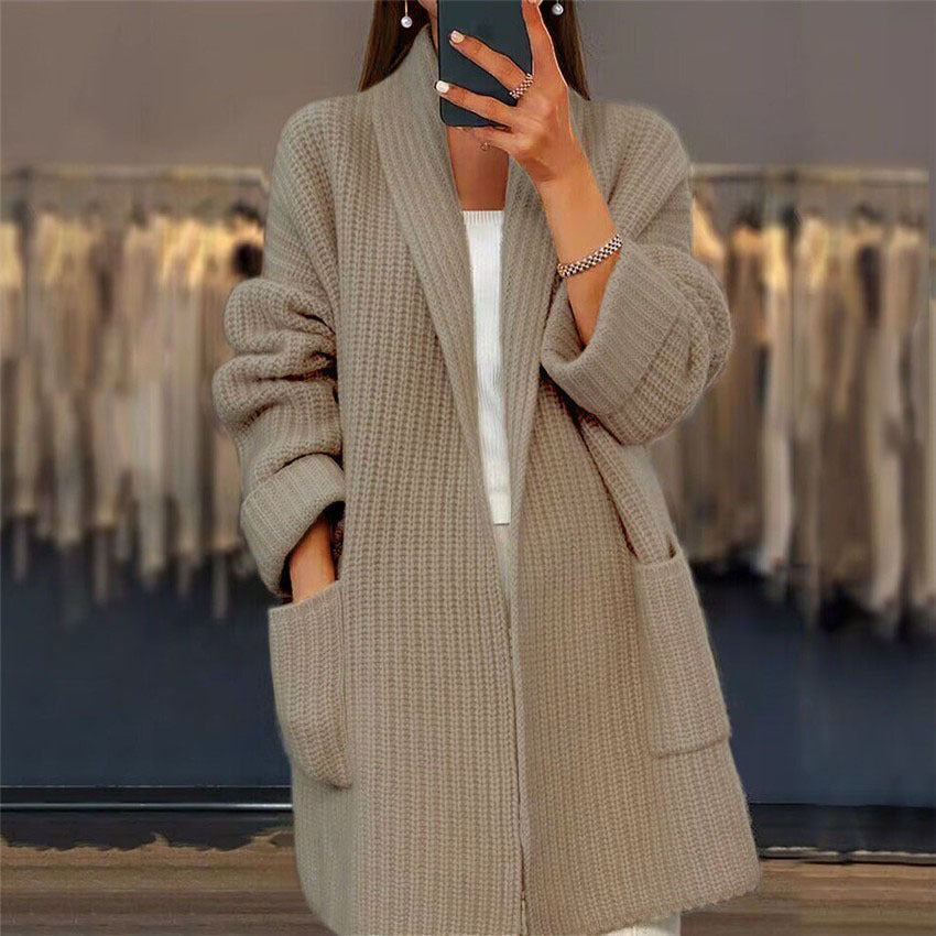Chic Lapel Knitted Cardigan with Pockets - Stylish Casual Sweater Jacket for Women in Fall & Spring - Alrickas’ UNIQUE BOUTIQUE