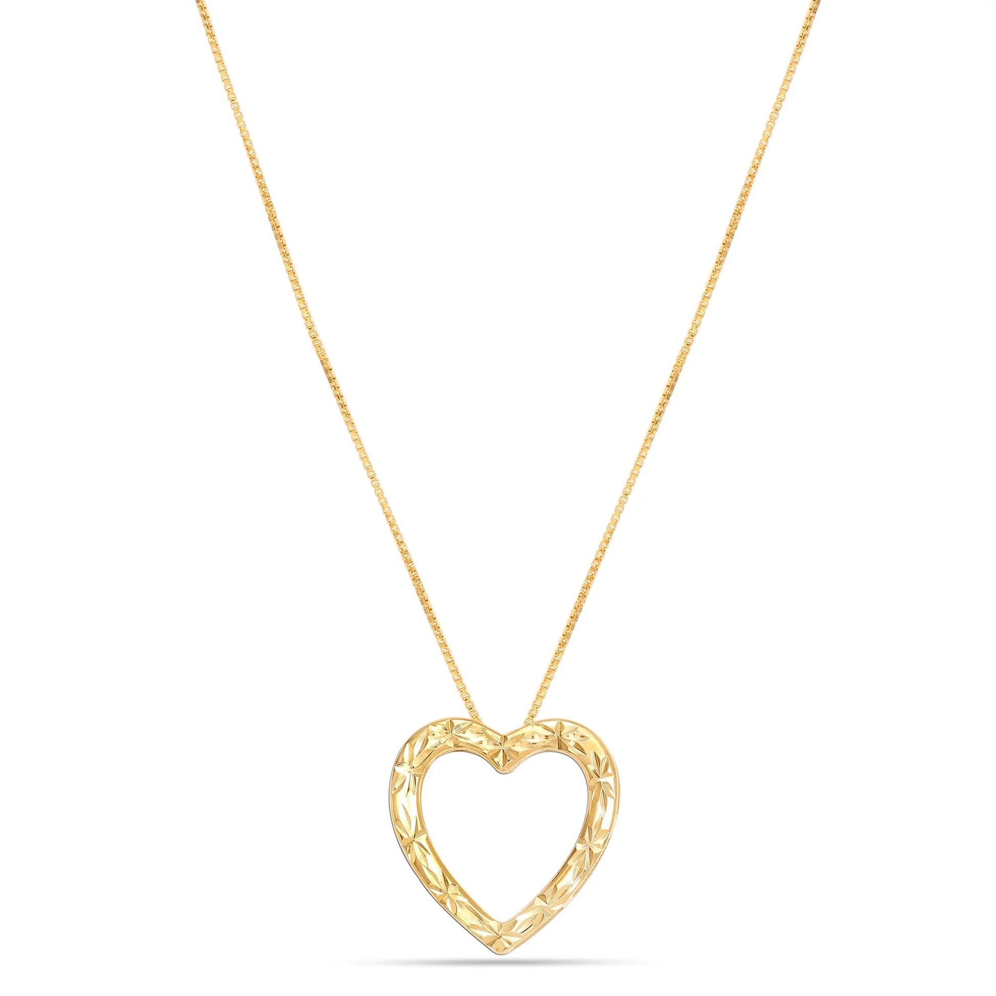 925 Sterling Silver 18K Gold-Plated Diamond-Cut Heart Reversible Necklace for Women and Teen 25MM
