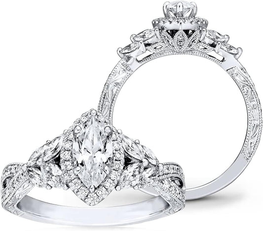 1-3/8 Carat (CTW) Moissanite Engagement Rings for Women Platinum Plated Silver Rings