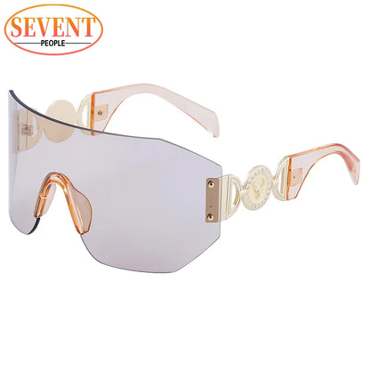 Oversized Shield Sunglasses Women 2025 Luxury Brand Designer Fashion Rimless Sun Glasses for Men New Trend Irregular Sunglass