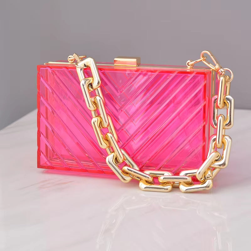 Transparent Bag Woman Luxury Handbags Designer Evening Clutch Clear Purse Crossbody Shoulder Acrylic Wedding Thick Strap Bag