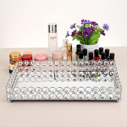 Crystal Cosmetic Makeup Tray - Large Mirrored Vanity Tray Jewelry Trinket Organizer Traytray Home Decorative Dresser Tray Bathroom Tray, 13.7"X 7.87"