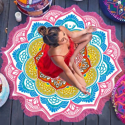 Polygon Printing Tassel Round Bath Towel Yoga Mat - Alrickas’ UNIQUE BOUTIQUE