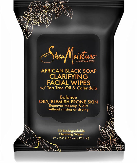 Clarifying Facial Wipes for Oily, Blemish-Prone Skin African Black Soap to Clarify Skin 30 Count (U-BB-2761)