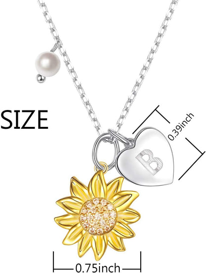 Sterling Silver Gold Tone Sunflower Initial 26 Letter Script Name Alphabet a to Z Necklace Personalized Pendant