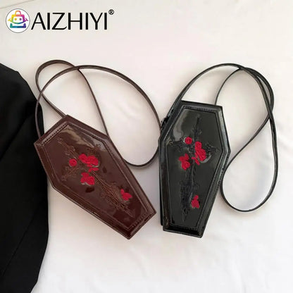 Women Coffin Satchel Purse Cartoon Gothic Crossbody Bag Versatile Rose Shoulder Bag Rose Crossbody Pouch Halloween Purse