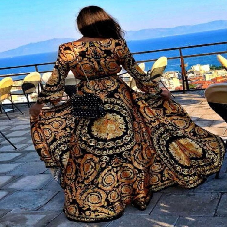 Women's Vintage V-Neck Pullover Print Dress - Alrickas’ UNIQUE BOUTIQUE