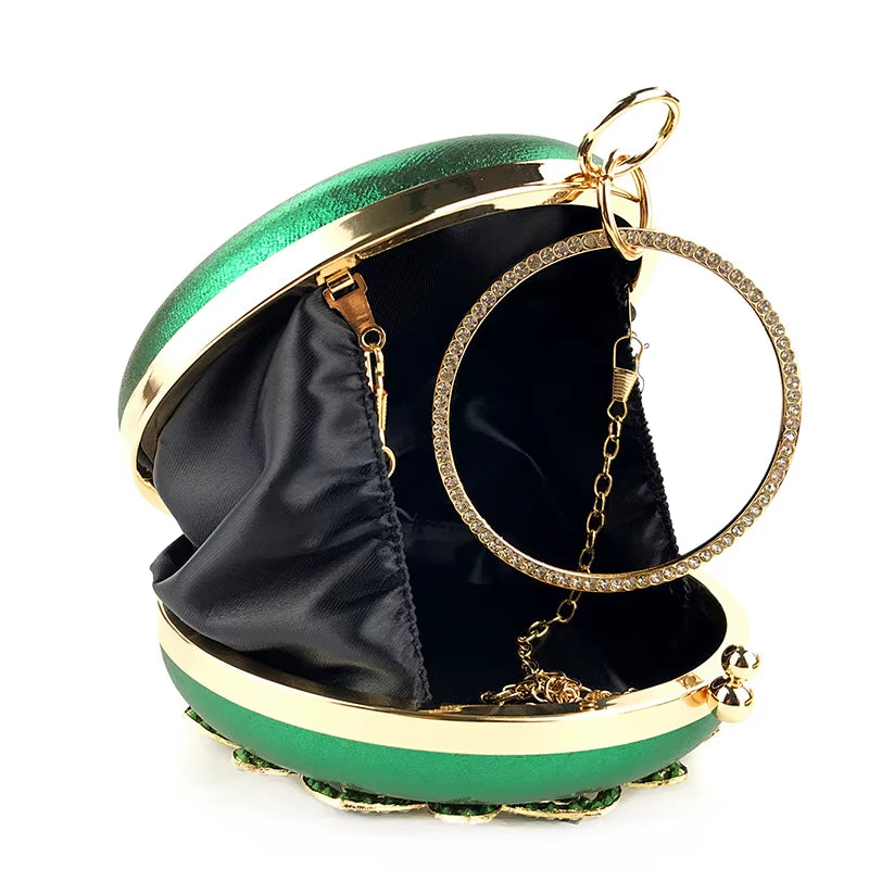 Green Clutch Bag Women round Clutch Purse Evening Bag Crystal Wedding Purse and Handbag Exquisite Chain Shoulder Bag ZD1244