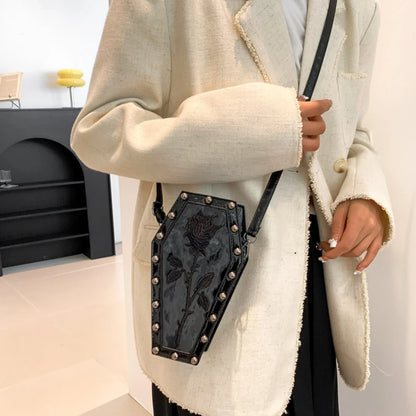 Women Gothic Crossbody Bag Coffin Shoulder Bag Purse Cartoon Spider Coffin Bag Y2K Messenger Phone Bag Halloween Sling Purse