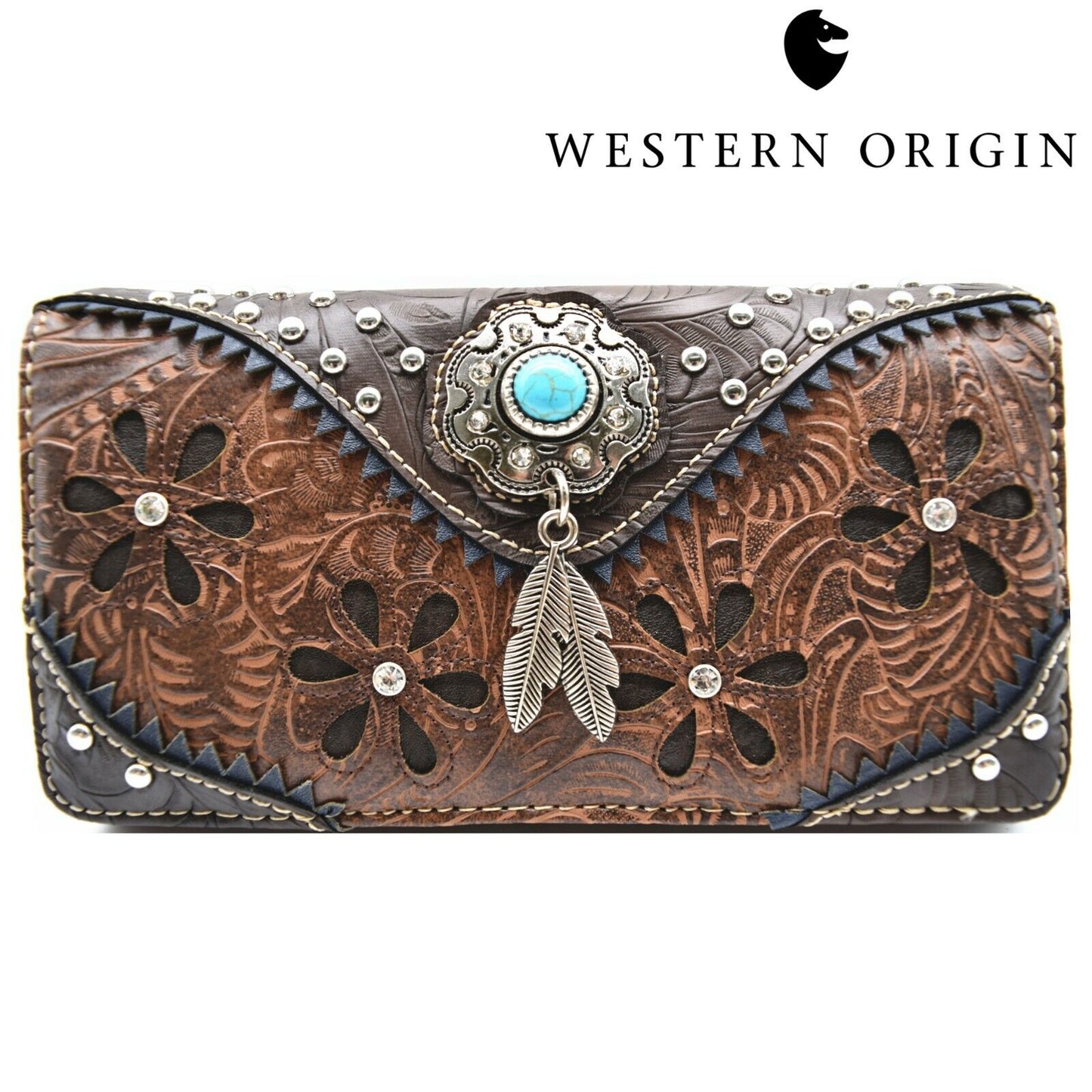 Western Handbag Concealed Carry Purse Feather Women Shoulder Bag Wallet Coffee