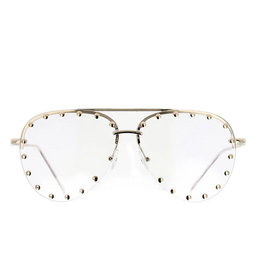 45202 Ladies Metal Rivet Pilot Sunglasses Women Luxury Personality Glasses Designer Eyewear Shades UV400