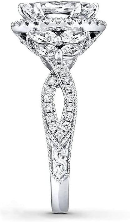 1-3/8 Carat (CTW) Moissanite Engagement Rings for Women Platinum Plated Silver Rings
