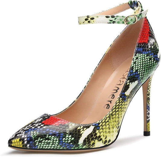 Womens Ankle Strap Pumps Pointed Toe Slip-On High Heels 10CM Heels