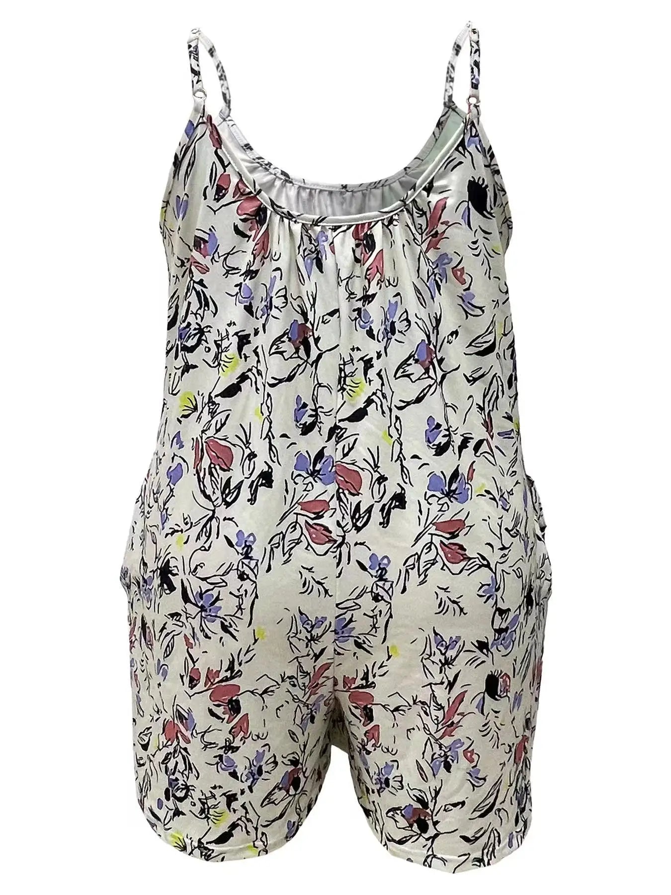 Chic Plus Size Allover Print Cami Romper with Pockets - Effortlessly Stylish Sleeveless Jumpsuit for Women - Alrickas’ UNIQUE BOUTIQUE