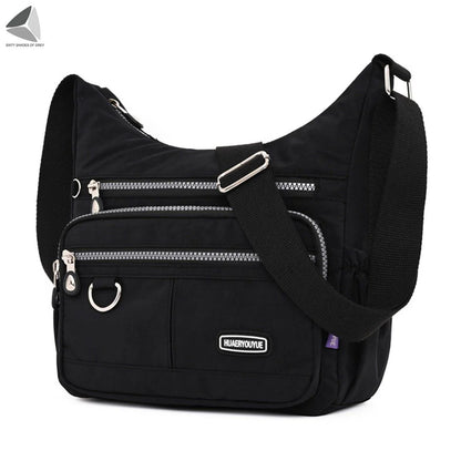 Womens Waterproof Nylon Crossbody Bag Casual Messenger Bags Travel Shoulder Purse Handbag (Black)