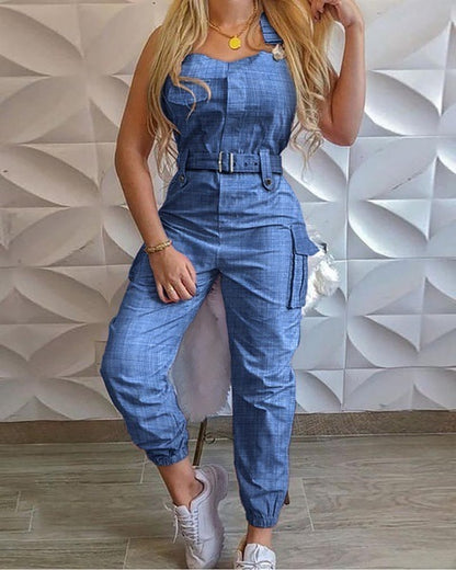Women's Fashion Work Clothes Jumpsuit Belt Sleeveless