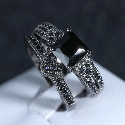 Natural Black Gold Jet Party Rings for Women Luxury Engagement Bizuteria Anillos Gemstone 14K Gold and Diamond Wedding Rings