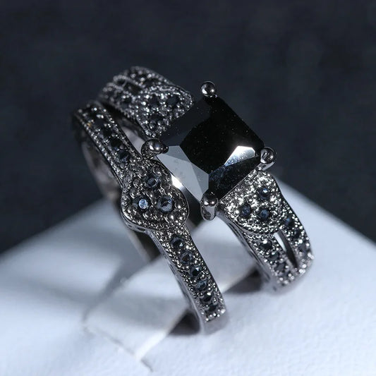 Natural Black Gold Jet Party Rings for Women Luxury Engagement Bizuteria Anillos Gemstone 14K Gold and Diamond Wedding Rings