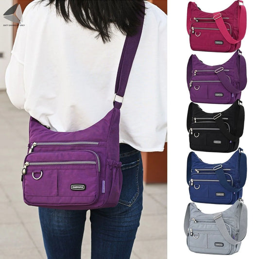 Womens Waterproof Nylon Crossbody Bag Casual Messenger Bags Travel Shoulder Purse Handbag (Black)