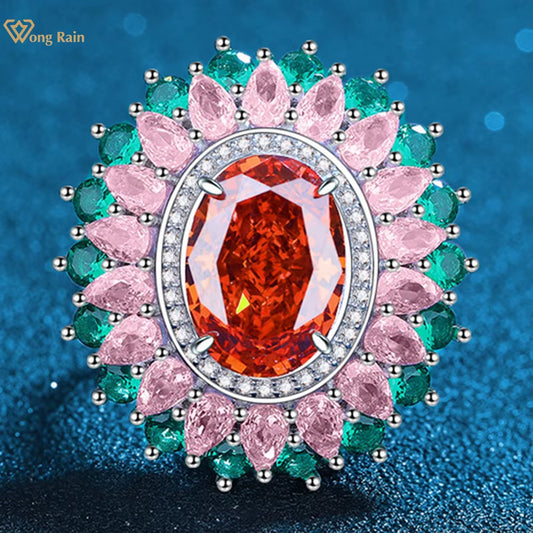 100% 925 Sterling Silver 10*14MM 6CT Ruby High Carbon Diamond Gemstone Adjustable Ring Wedding Engagement Fine Jewelry