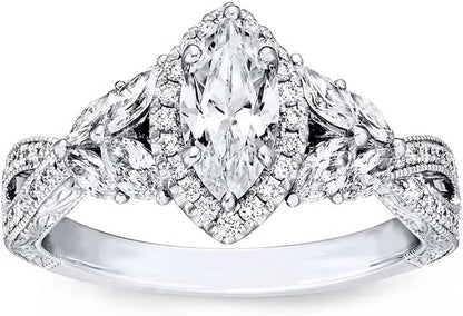 1-3/8 Carat (CTW) Moissanite Engagement Rings for Women Platinum Plated Silver Rings