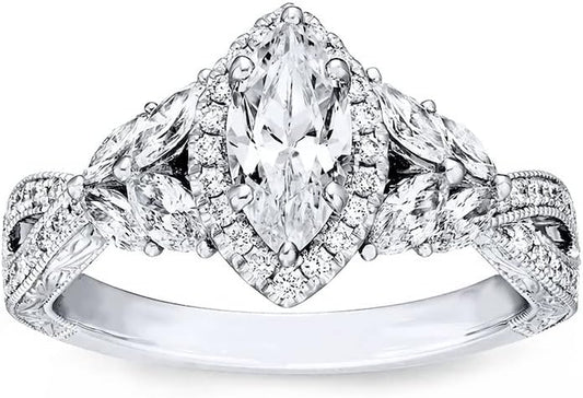 1-3/8 Carat (CTW) Moissanite Engagement Rings for Women Platinum Plated Silver Rings