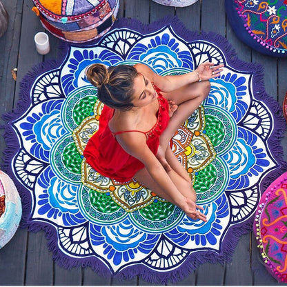 Polygon Printing Tassel Round Bath Towel Yoga Mat - Alrickas’ UNIQUE BOUTIQUE