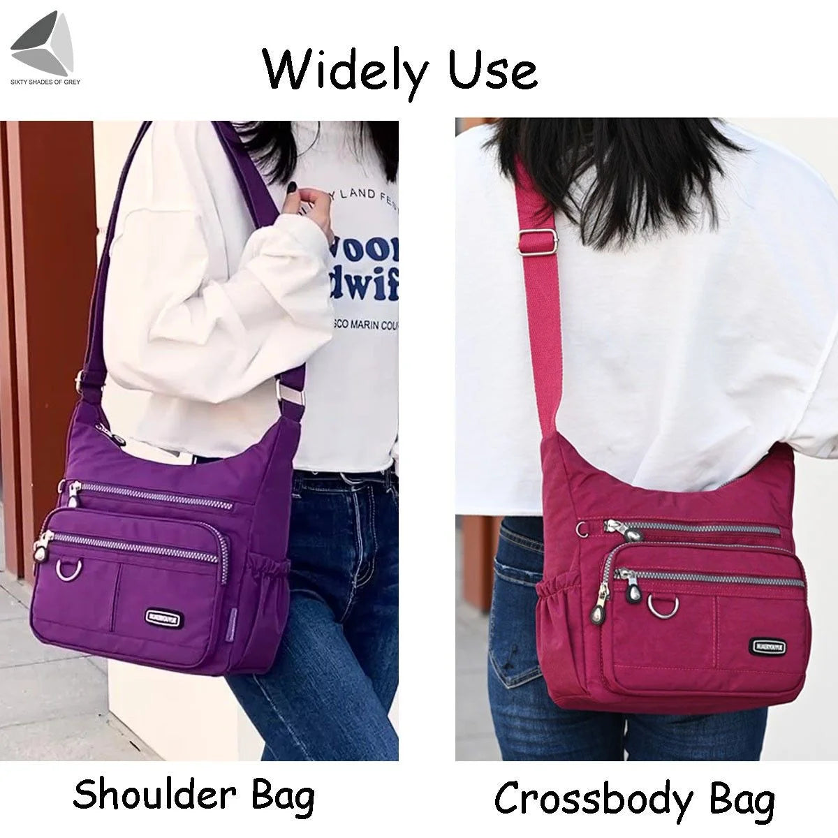 Womens Waterproof Nylon Crossbody Bag Casual Messenger Bags Travel Shoulder Purse Handbag (Black)